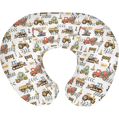 Construction Truck Vehicle Baby Nursing Pillow Covers for Boy Girl Excavator Tractor Digger Dump Truck Nursery Feeding Pillowcase for Breastfeeding Pillows Soft Stretchy Slipcovers for Newborn Infant