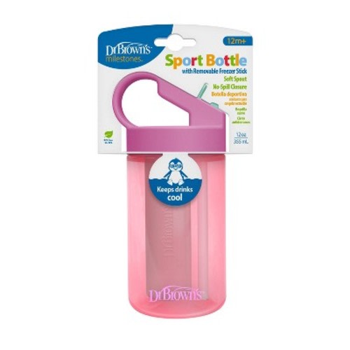Dr. Brown's 12oz Plastic Sports Water Bottle with Freezer Stick - Pink