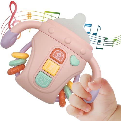 Baby Musical Toys,Sensory Learning Toy with Music and Lights,Pacifier Teething Musical Toys,Rattle Toy for Toddlers,Boys and Girls Gifts(A-Pink)