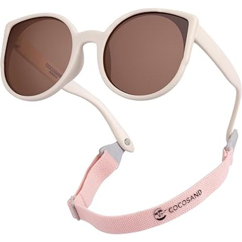 COCOSAND Baby Sunglasses with Strap Polarized Cat Eye UV400 for Infant Toddler Girl 3-24 Months