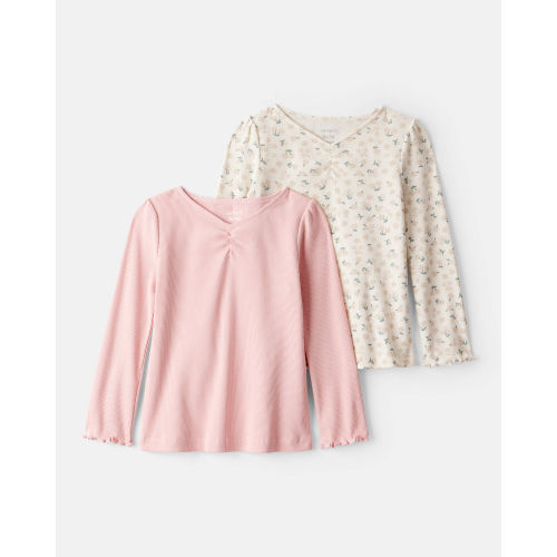 Toddler Girl 2-Pack Floral Cotton Long-Sleeve Top - Ivory/Pink - Carter's | Carter's
