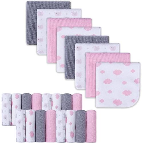 softan Baby Washcloths, 24Pack Baby Wash Cloths Extra Soft & Ultra Absorbent, Baby Towels and Washcloths Face Towel Unisex for Boys Girls Body, Washclothes Gentle on Sensitive Skin, 9x9 Pink Elephant