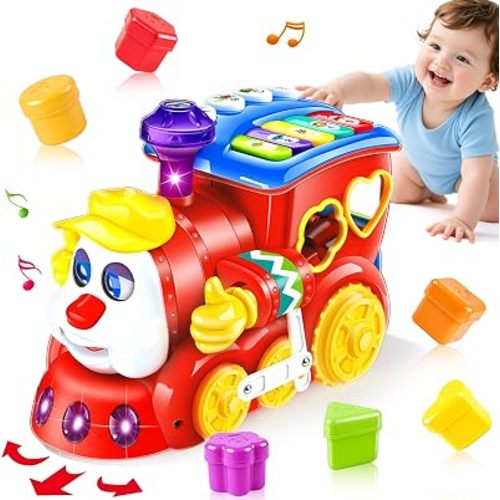 Musical Train Baby Toys 6-12 12-18 Months,Early Educational Learning Montessori Kids Toys with Blocks/Light Toddler Christmas Birthday Gifts for 1 2 3 Year Old