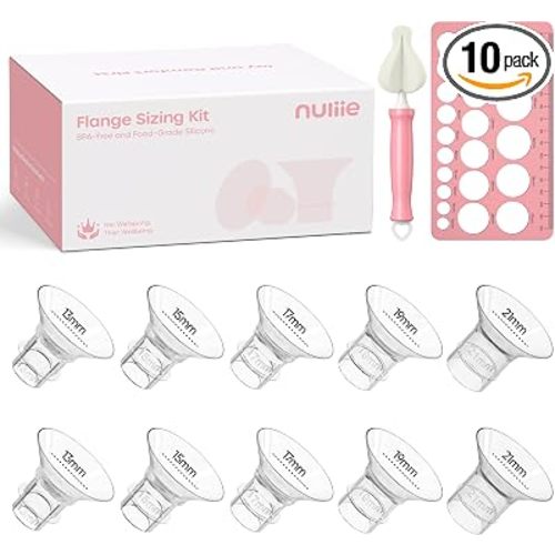Nuliie 3-in-1 Flange Sizing Kit 13/15/17/19/21mm for 24mm Electric Double Breast Pump Flange/Shield, 10PCS Silicone Flange Inserts to Boost Pumping Efficiency & Comfort, BPA-Free Essential for Moms