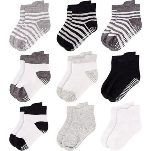 Rising Star Infant Boys Baby Socks, Non Slip Grip Ankle Socks for Baby's Ages 6-12 Months (Gray)