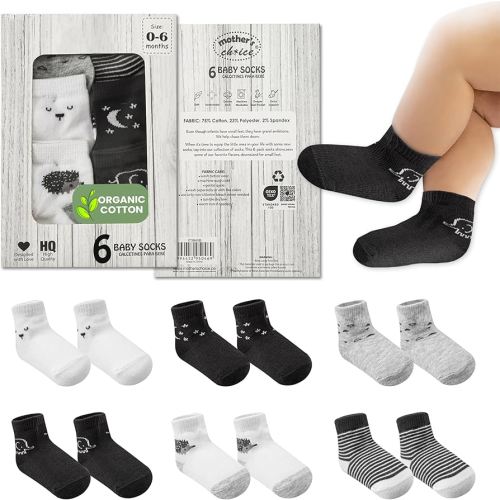 Mother's Choice Organic Cotton Baby Socks, 06 Pairs, Unisex 0-6 Months - Soft, Hypoallergenic Newborn & Infant Socks - Baby Girl & Boy Gifts
