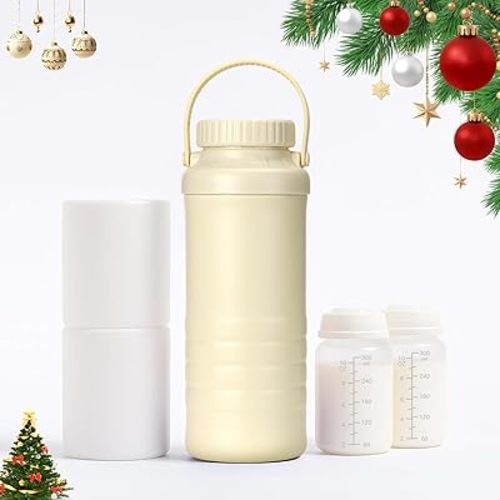 Portable Breast Milk Cooler Bottle – 22oz Large Capacity, 360° Cooling Keeps Milk Fresh for 24+ Hours, Travel Breastmilk Chiller with 2 Baby Bottles, Essential for Outdoor Breastfeeding Moms
