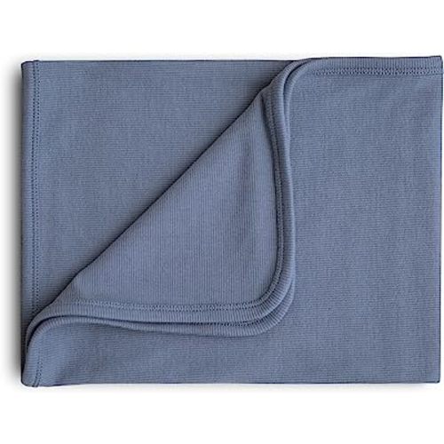 mushie Extra Soft Baby Blanket | Organic Cotton Ribbed Receiving Blanket, Swaddle, Stroller | 35x35 Inch (Tradewinds)