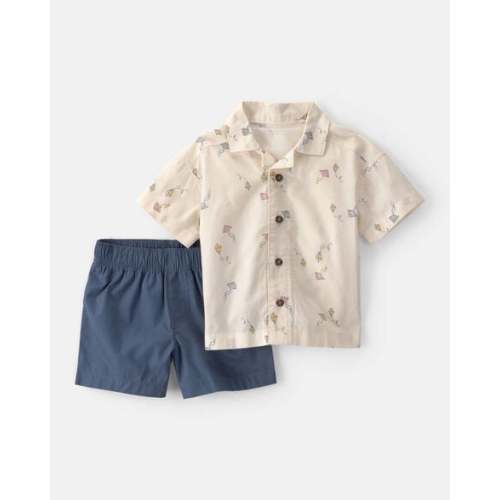 Baby Boy 2-Piece Kite Button-Down Shirt & Short Set - Navy/Ivory | Carter's