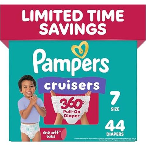 Pampers Diapers - Cruisers 360 - Size 7, 44 Count, Babyproof up to 100% Leakproof Pull-On Diaper