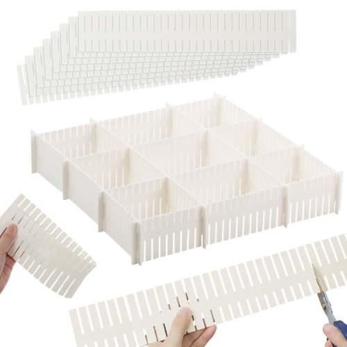 Adjustable Drawer Dividers, 8PC DIY Grid Drawer Organizer Dividers, Plastic Organizer Separator for Socks Underwear Makeup Cosmetic Clothes Can Help Tidy Kitchen Bedroom Dresser（14.5in/White)
