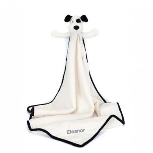 Personalized Bashful Black & Cream Puppy Blankie - Official Jellycat