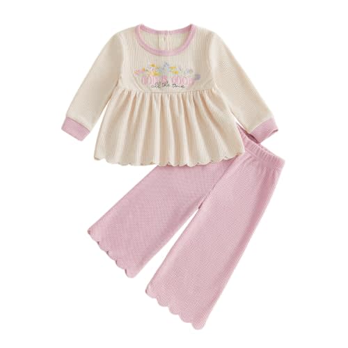 Toddler Baby Girl Christian Clothes God is Good Shirt Pants Set | God is Good All the Time Shirt,Long Sleeve Pullover Top,Waffle Long Pants Set,Baptism Outfits for Girls,2Pcs Fall Clothes