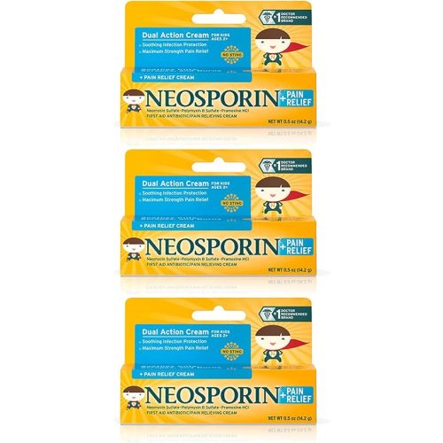 Neosporin First Aid Antibiotic + Pain Relief Cream For Kids,.5 Oz (Pack of 3)