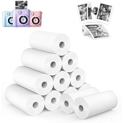 12 Rolls Kids Camera Instant Print Refill Paper Set, Phetium HD Printing Thermal Paper for Most Kids Instant Camera Photo Print (White-12 Rolls)