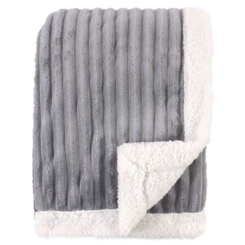 Hudson Baby Infant Corduroy Blanket with Faux Shearling Backing and Trim, Gray, 30x40 inches