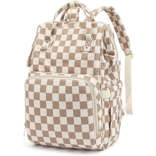 Baby Diaper Bag Backpack for Mom, Large Capacity Travel Nappy Bag for Boys & Girls with Stroller Straps (Corduroy Checkered Brown)