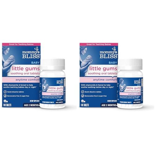 Mommy's Bliss Little Gums Soothing Oral Tablets, Great for Teething Babies, Benzocaine-Free & Sugar-Free, 2 Months+, 1 Bottle (140 Tablets)