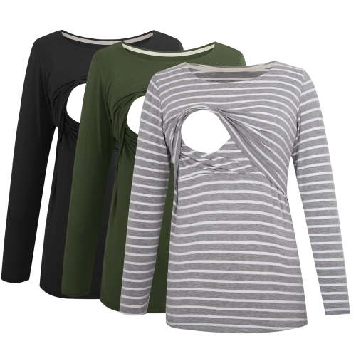Women's Long Sleeve Maternity Nursing Tops Shirts Breastfeeding Clothes 3-Pack