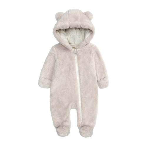 DHFJKG Newborn Baby Fuzzy Snowsuits Jumpsuit Fold Over Mittens Ears Hooded Footed Zipper Fluffly Shaggy Romper For Infant Boys Girls 0-12 Months Winter Thermal Coat Outwear Lovely Onesies