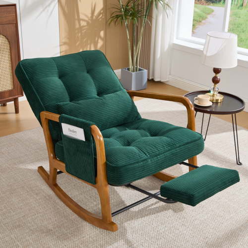 MOONMISS Rocking Chair with Footrest,Rocker Nursery Chair with Side Pocket,Glider Rocker,Accent Reading Chair for Living Room,Green