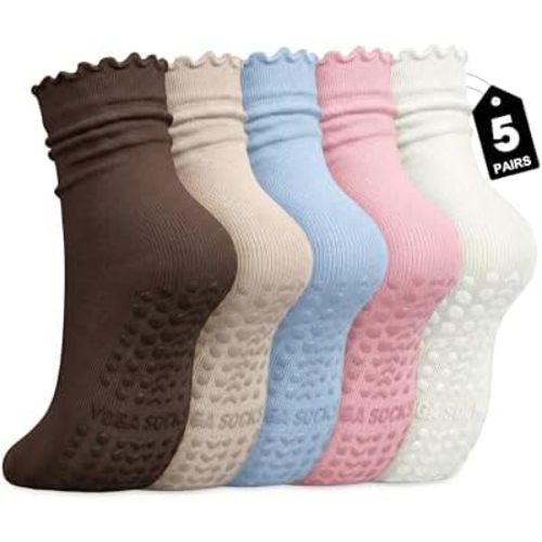 Pilates Socks with Grips, Womens Non Slip Cotton Yoga Socks