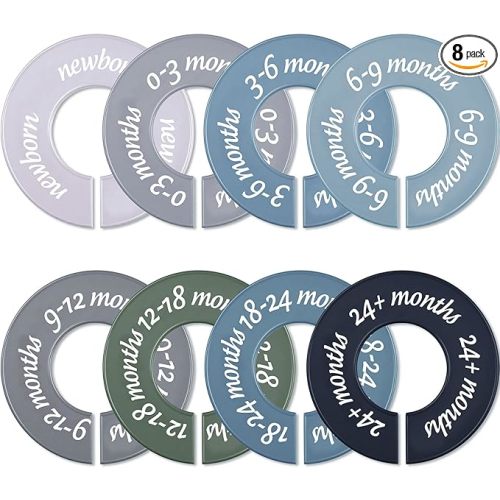 8 Pcs Baby Closet Dividers Unisex Baby Clothes Organizers Clear Labels for Nursery Closet Organizer & Decor Nursery Fits Most Rods(Modern,Cool Colors)
