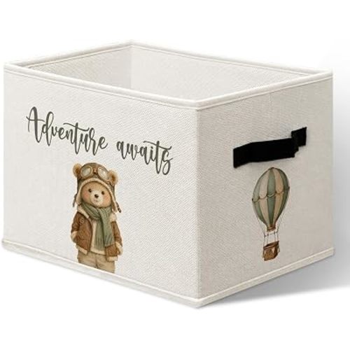 Vintage Hot Air Balloon Bear Nursery Storage Box Organizer Bins