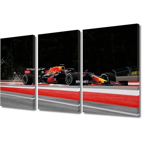 TUMOVO 3 Panel Canvas Wall Art Racing Car Prints Sports Artwork Wall Decor Home Picture for Bedroom Living Room Formula One Car Paintings Posters Framed Ready to Hang, 36" Wx24 H