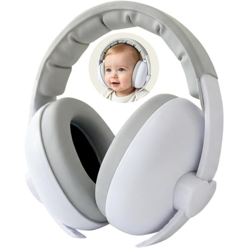 Baby Earmuffs Noise Cancelling Headphones for Kids Infant Hearing Protection - Toddler Ear Muffs for Airplane Travel Essentials, Newborn Sound Proof Earmuffs for Babies 0-3 Years （White）