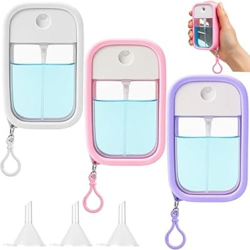 Refillable Hand Sanitizer Spray With Keychain Silicone Case Travel Perfume Bottle Ultra-Thin Design Portable Empty Hand Sanitizer Bottles Travel Spray Bottle Can Fill Makeup Toner Perfume 50ml 3pcs