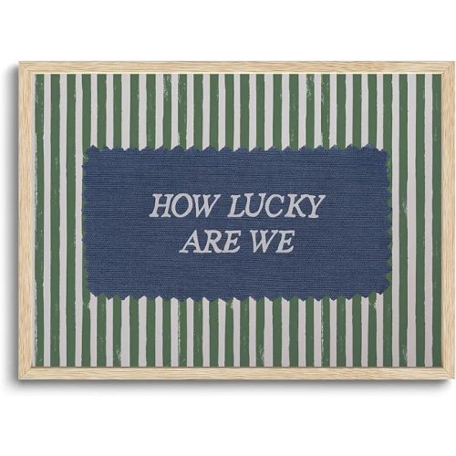 AYHSSMO Vintage Framed Wall Art We How Lucky Are Prints Rustic Denim Patch Wall Art Positive Quote Poster Paintings For Dorm Bedroom Apartment 12x16in