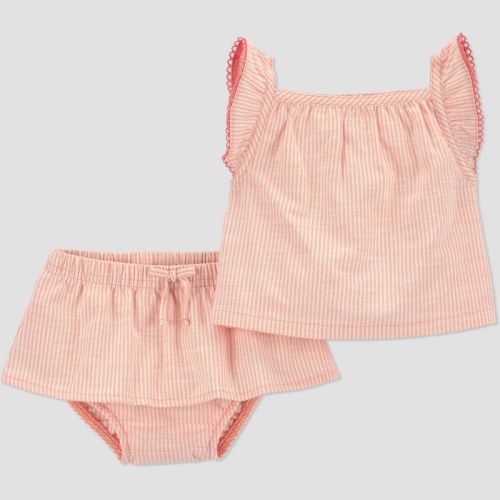 Carter's Just One You® Baby Girls' 2pc Striped Tank Top and Peplum Bloomer Set - Orange 6M