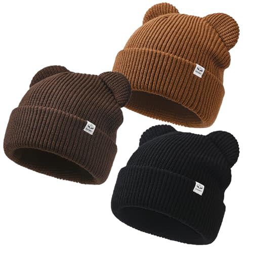 DANMY Baby Beanie Winter Knit Hat with Bear Ear for Infant Toddler Boys Girls Children Soft Knitted Hat Skull Cap