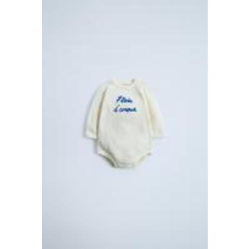 EMBROIDERED TEXT KNIT BODYSUIT - Ecru | ZARA United States