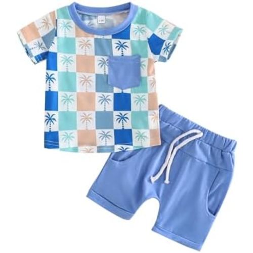 SUREPOCH Baby Boy Clothes Set Summer Toddler Short-Sleeve Shirt & Elastic Waist Shorts Set For Baby Boy Outfits