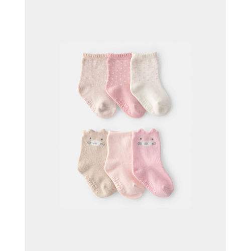 Baby Girl 6-Pack Cat Polka Dots Crew Socks - Carter's | Carter's