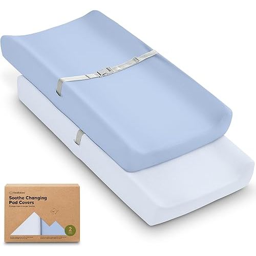 2-Pack Organic Changing Pad Covers for Girl, Boy, Neutral - 100% Cotton Changing Table Pad Cover, Soft Baby Nursery Diaper Changing Pad Sheets,Contour Changing Pads Liners,Change Pad Cover (Blue Flax)