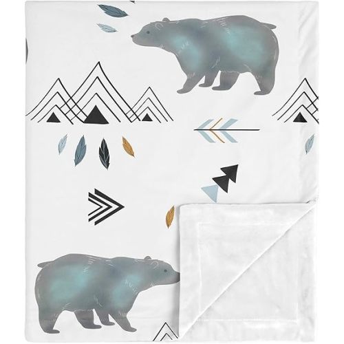 Sweet Jojo Designs Bear Mountain Watercolor Baby Boy Receiving Security Swaddle Blanket for Newborn or Toddler Nursery Car Seat Stroller Soft Minky - Slate Blue, Black and White