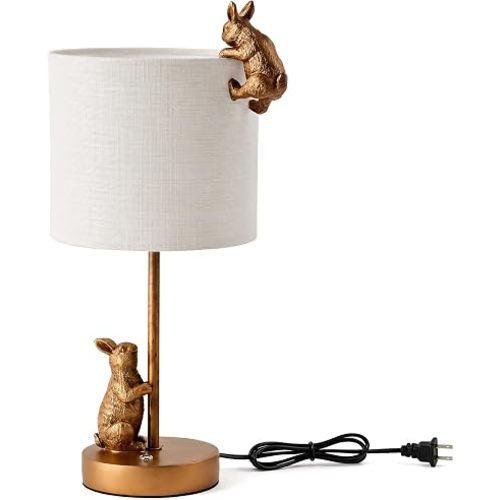 Whimsical 3-Way Dimmable Rabbit Table Lamp 14.5" Antique Bronze Bunny Bedside Light with 7W E26 LED Bulb, Unique Woodland Animal Nightlight for Kids Bedroom Living Room Nursery Decor