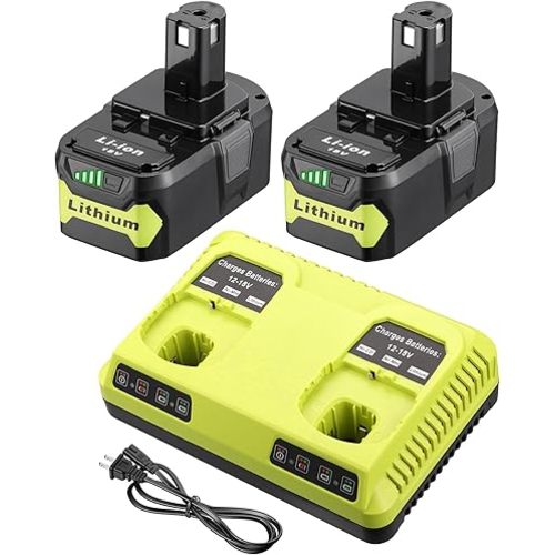 Powerextra 6.5Ah18V Lithium Replacement Battery for Ryobi Cordless Power Tools, Compatible with Ryobi 18 Volt ONE+ P102 P103 P104 P105 P107 P108 P109 P122 (2 Pack 18V Battery and Charger)