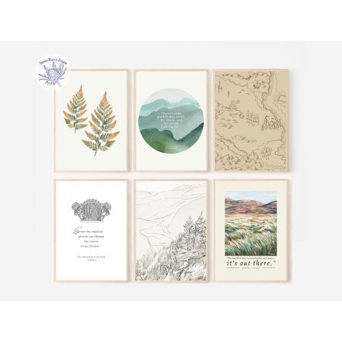 LOTR Nursery Prints Set of 6, Neutral Nursery Theme, Gallery Wall Bundle, Middle Earth Nursery Wall Art, Adventure Nursery Decor, Tolkien