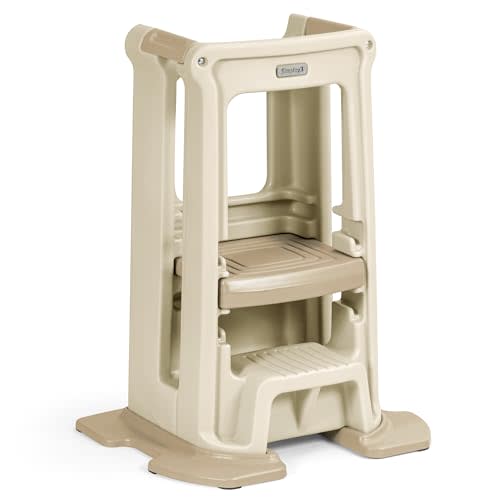 Simplay3 Toddler Tower Montessori Standing Kitchen Step Stool with Sturdy Stabilizing Base and Adjustable Platform, 20.5" D x 26" W x 34.5" H, Ages 18 Months to 5 Years, Pebble Beige