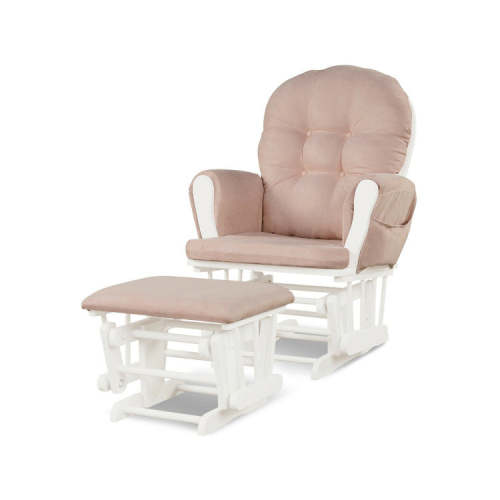 COSTWAY Wood Glider and Ottoman Set With Padded Armrests and Detachable Cushion-Pink