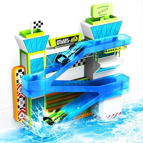 Tub Works® Splash Wheels™ Bathtime Raceway Car Ramp Toddler Bath Toy | Race Car Track with 2 Water-Activated Light-Up Racers | Light Up Bath Toys Flash & Change Colors | Engaging Bathtub Toys for Kids