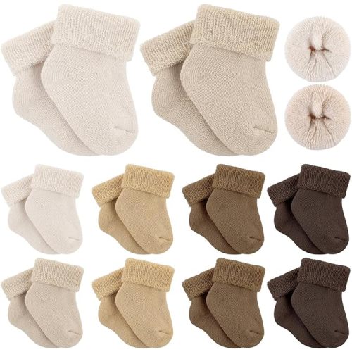 Twistover 10 Pairs Preemie Baby Terry Cotton Turn Cuff Socks for Newborn Girls Boys - Nicu