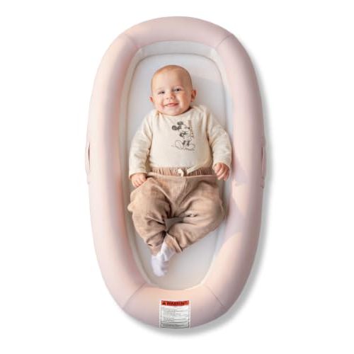 HuggiBaby® Baby Lounger - Organic Cotton & Toxin-Tested Fabrics, 360° Breathable 3D Mesh, Plant-Based Sorona® Core, CPSC Compliant, Orthopedic Support for Newborn Tummy Time & Lounging (Soft Rose)