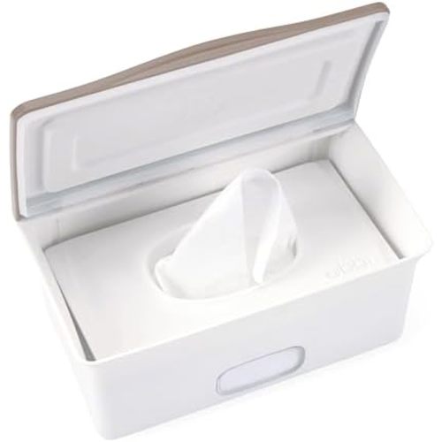 Ubbi Baby Wipes Dispenser with Weighted Plate and Secure Seal, Nursery and Baby Registry Essential to Keep Wipes Fresh, Taupe