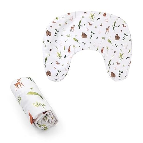 Boppy Nursing Pillow Cover - Soft, Hypoallergenic Washable Microfiber Bottle & Breastfeeding Pillow Covers (Redesigned Feeding Pillow Sold Separately) - Neutral Plants and Animals
