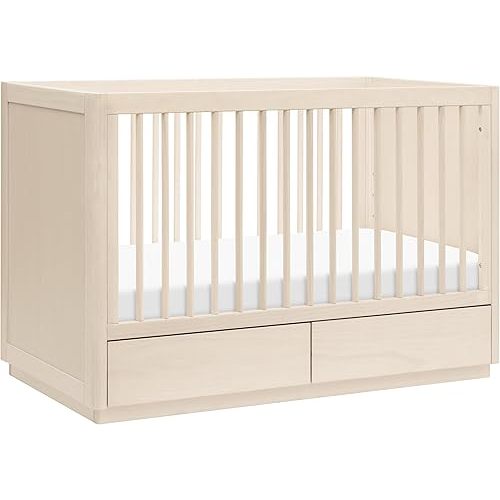 Babyletto Bento 3-in-1 Convertible Storage Crib with Toddler Bed Conversion Kit in Washed Natural, Undercrib Storage Drawers, Greenguard Gold